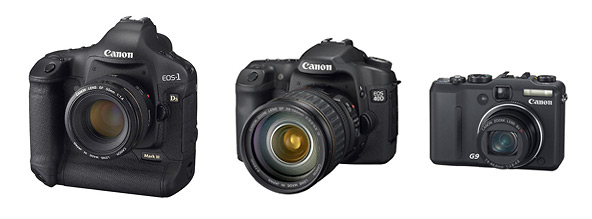 Canon EOS-1Ds Mark III, EOS 40D, and PowerShot G9 Digital Cameras