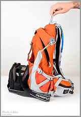 Osprey Talon backpack with Olympus E-520 in Think Tank Photo case