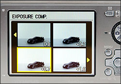 Olympus Stylus 1030 SW exposure compensation display