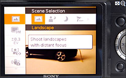 Sony Cybershot DSC-H50 - scene mode selection in shooting menu