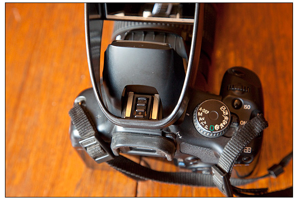 The Lightscoop mounts on your DSLR's hot shoe