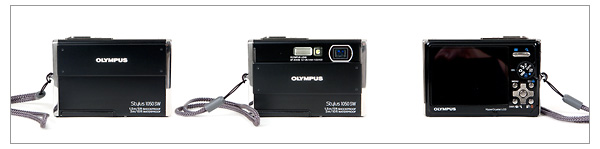 Olympus Stylus 1050 SW - front and back, open and closed