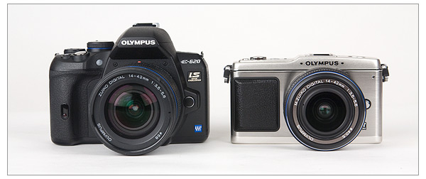 Olympus E-620 and Olympus E-P1 - Front