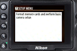 Nikon D5000 Help screen example