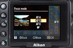 Nikon D5000 focus mode selection