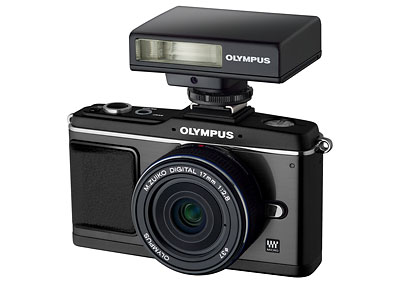 Olympus E-P2 Pen black-on-black kit with matching 17mm lens and flash