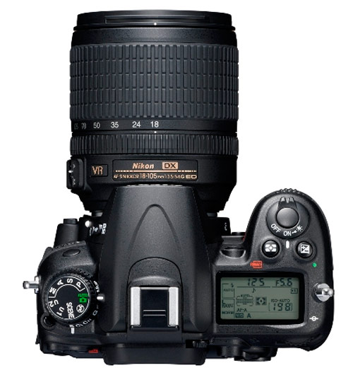 Nikon D7000 digital SLR - top controls with AF-S 18-105mm kit lens