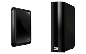 Western Digital My Passport Essential (left) and My Book Essential (right) USB 3.0 external hard drives