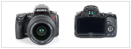 Sony Alpha SLT-A55 "transparent mirror" camera - front and back