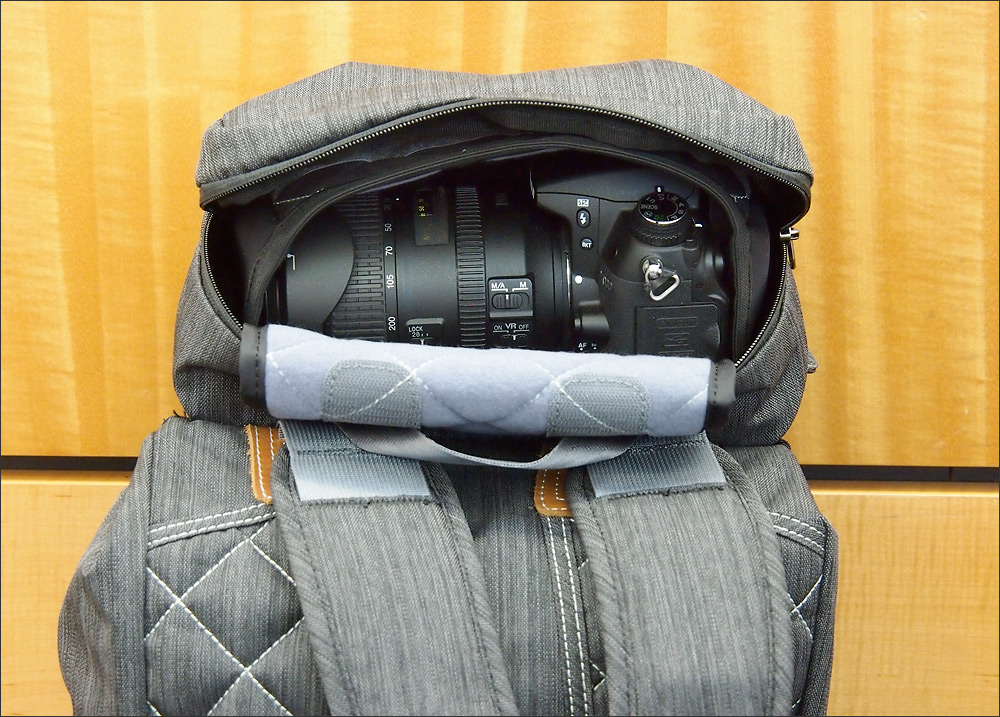 Camera compartment with Nikon D7000 in Clik Elite's retro-styled climber's gear pack