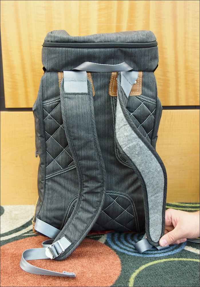 Felt padding on the shoulder straps of the Clik "Classic" retro-styled rucksack camera pack