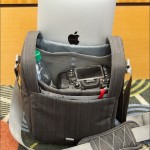 Interior of the Clik "Classic" shoulder pack, with Nikon D7000 DSLR, iPad and water bottle