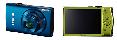 Canon PowerShot ELPH 310 HS pocket camera - front and back / blue and green