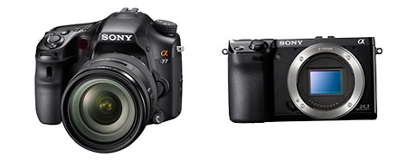 Sony's Latest & Greatest Cameras - The SLT-A77 (left) And The NEX-7 (right)