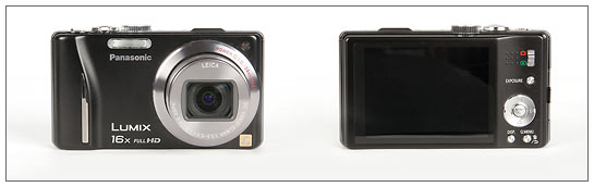 Panasonic Lumix ZS10 pocket superzoom camera - front and back (click for larger image)