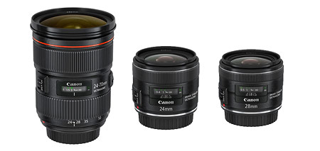 New Canon Lenses (L to R): EF 24-70mm f/2.8L II, 24mm f/2.8 IS & 28mm f/2.8 IS