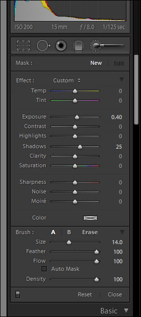 Adobe Lightroom 4 Adjustment Brush Panel
