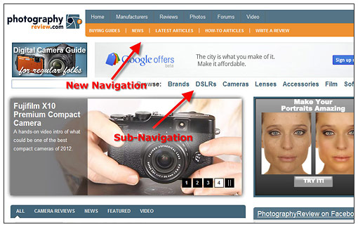 New PhotographyREVIEW.com Navigation