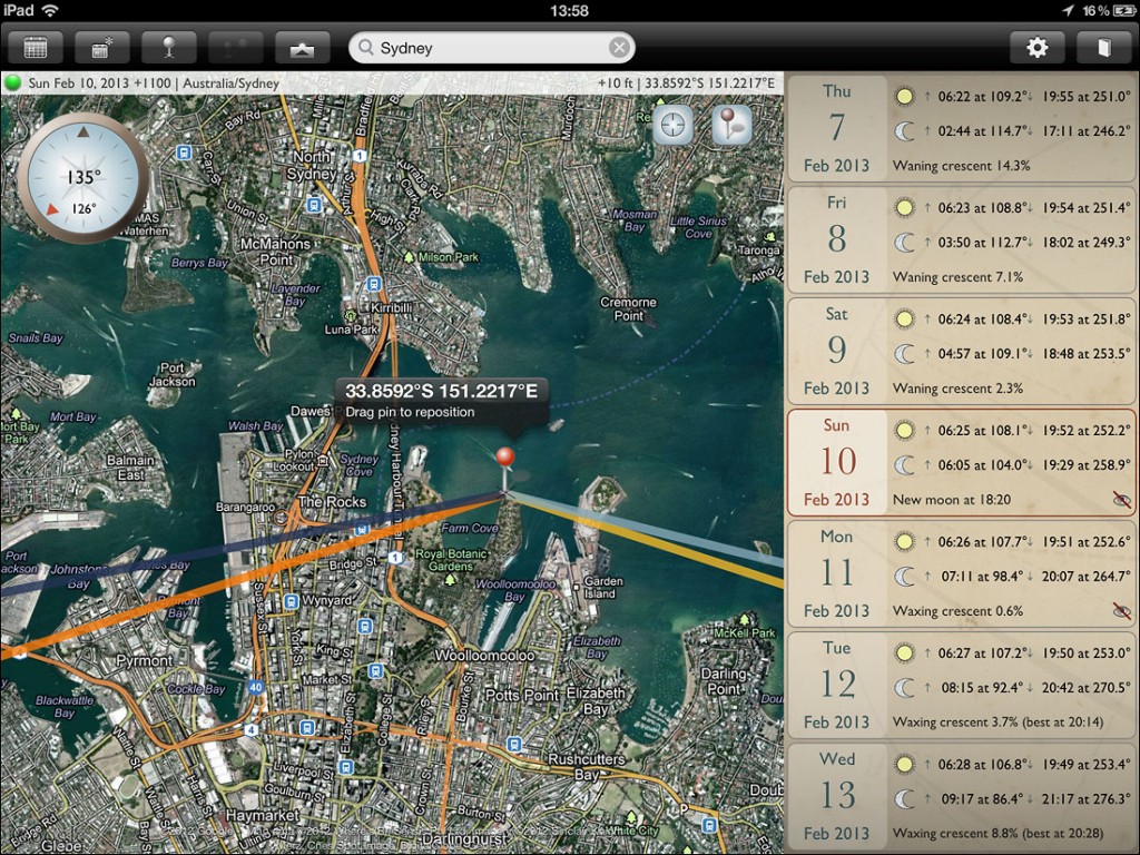 The Photographer's Ephemeris App - Sydney, Australia iPad Screenshot