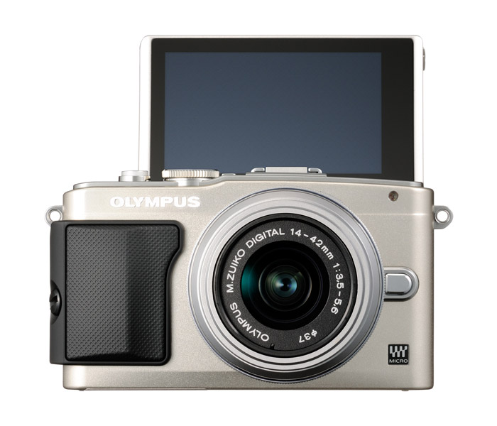 Olympus E-PL5 - Front View With LCD In Self-Portrait Position