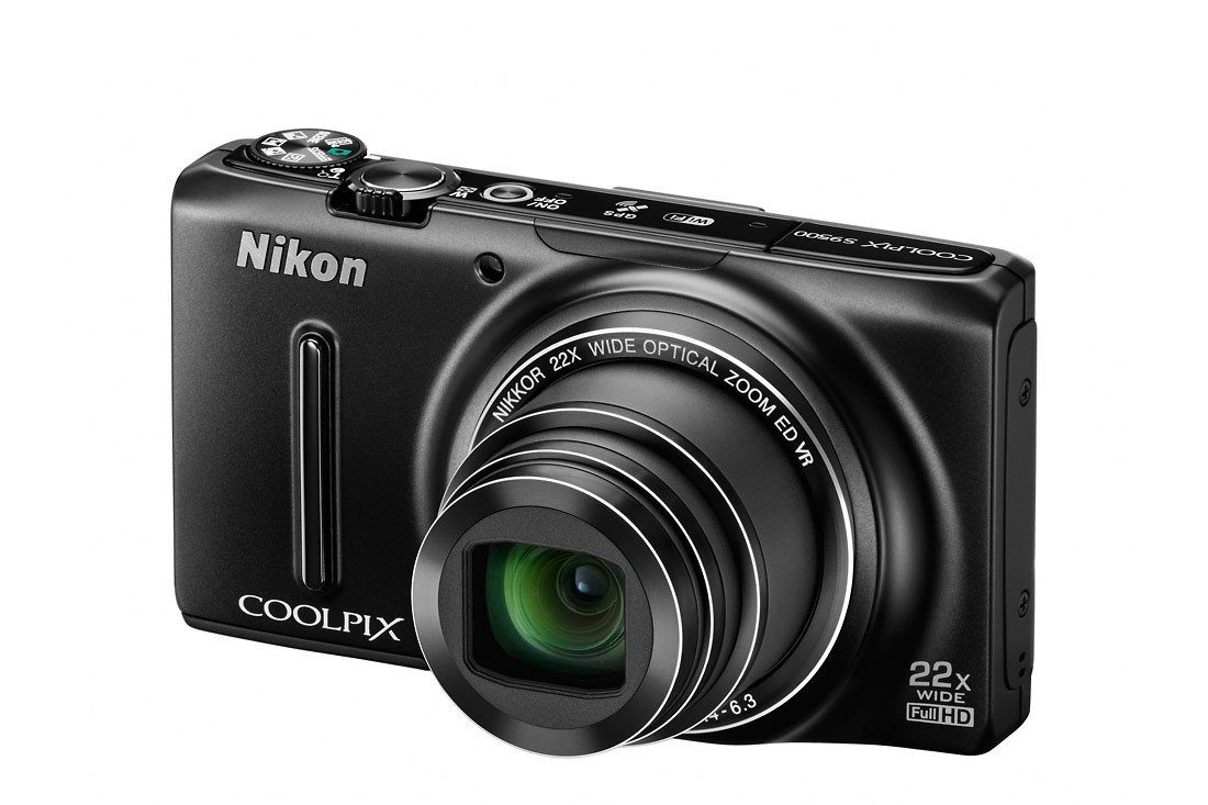Nikon Coolpix S9500 Pocket Superzoom - Left Angle View - Black
