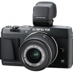 Olympus E-P5 Pen Camera - Front View With VF-4 Electronic Viewfinder