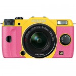 Pink & Yellow Pentax Q7 Interchangeable Lens Mirrorless Camera