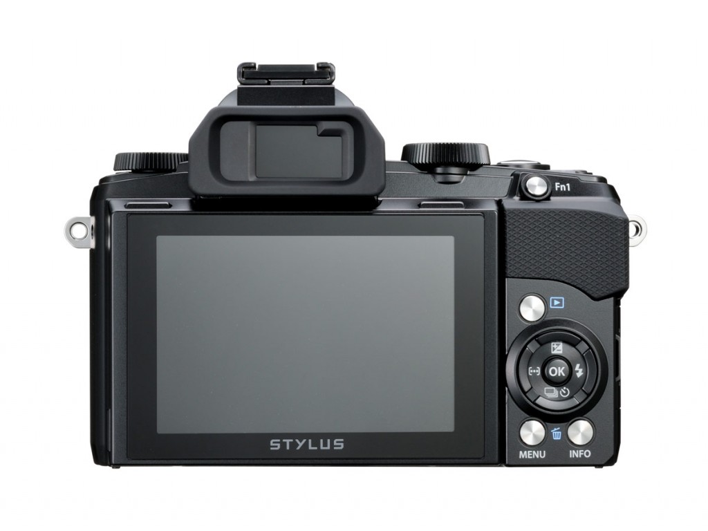 Olympus Stylus 1 - Rear View With 3-inch, Tilting Touchscreen Display